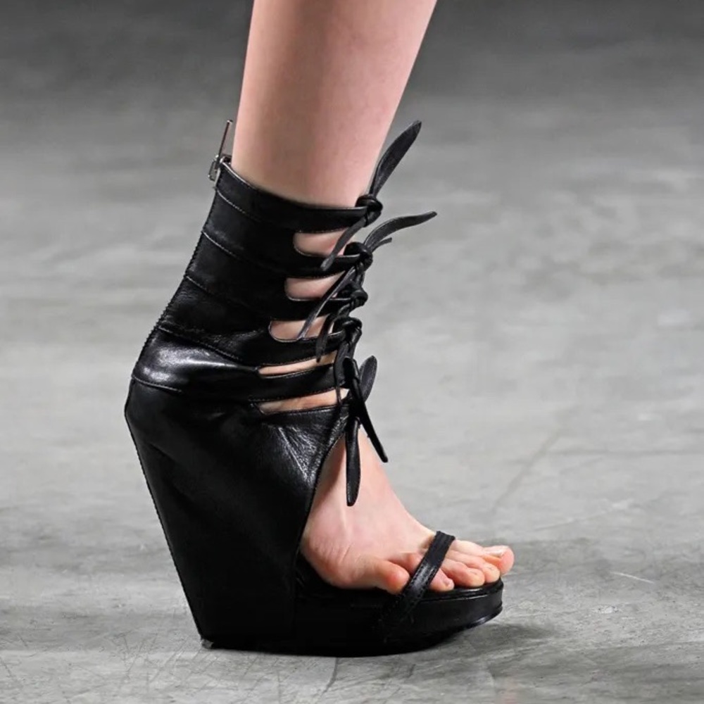 Rick Owens Spring 2011 leather knotted wedge mules sandals size 36 - Picture 13 of 17